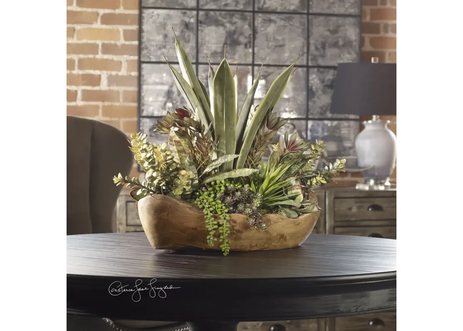 Uttermost Salar Succulents In Teak Bowl