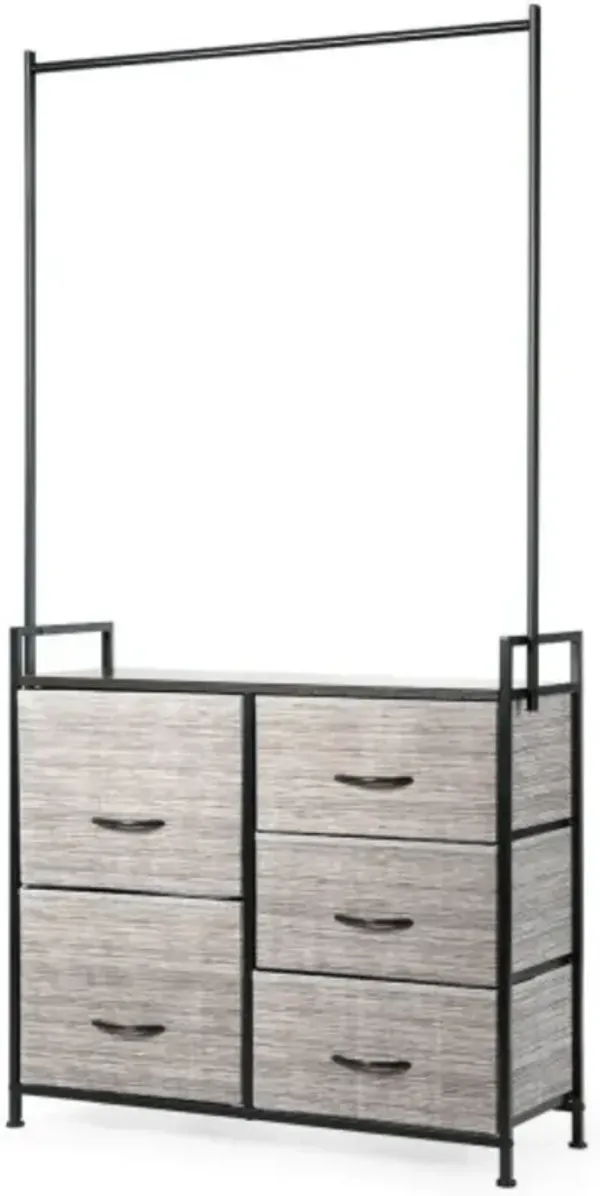 5 Fabric Drawers Dresser with Metal Frame and Wooden Top