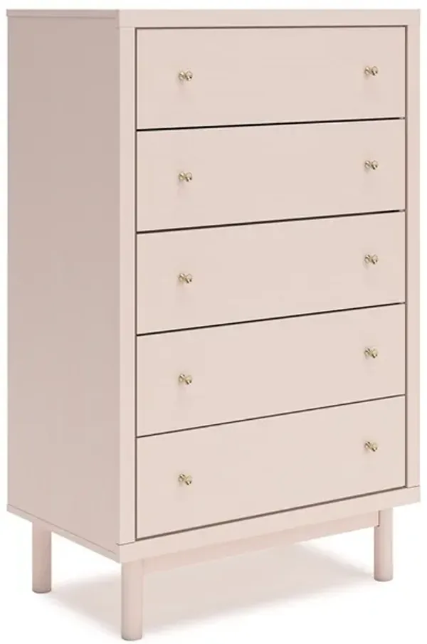 Viso Tall Dresser Chest, 5 Drawers, Champagne, Retro Blush Pink Finish - Benzara