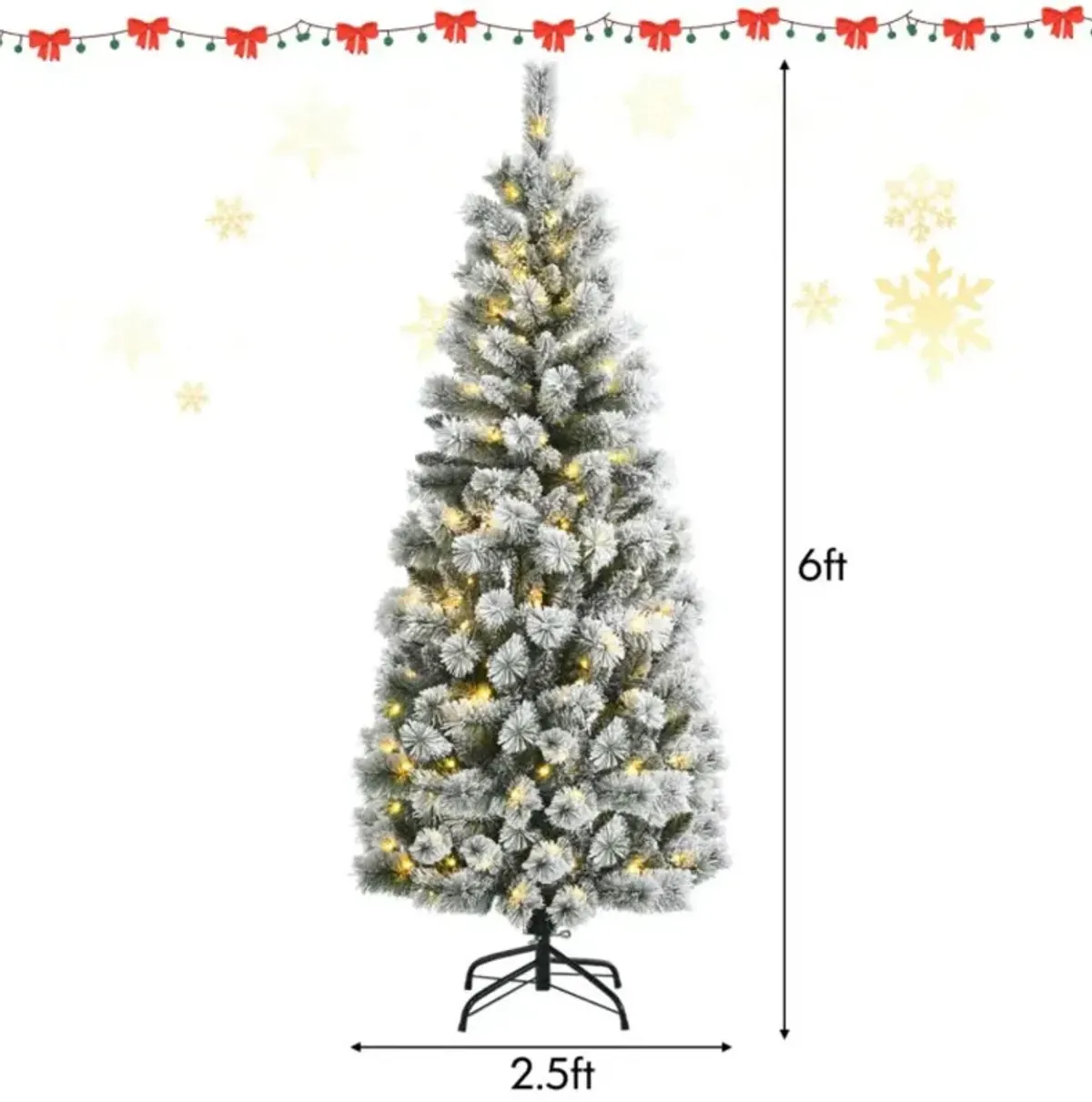 Hivvago 5/6/7.5/8 Feet Pre-lit Snow Flocked Christmas Tree with 9 Lighting Modes