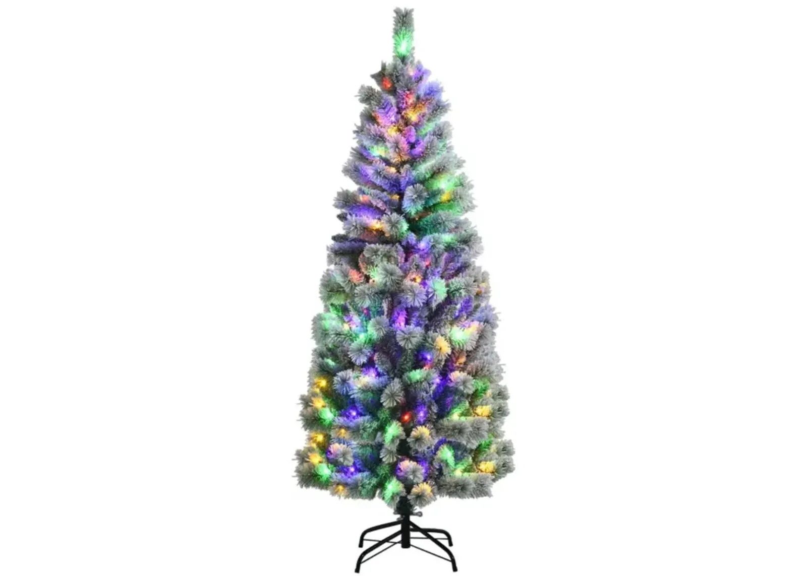 Hivvago 5/6/7.5/8 Feet Pre-lit Snow Flocked Christmas Tree with 9 Lighting Modes