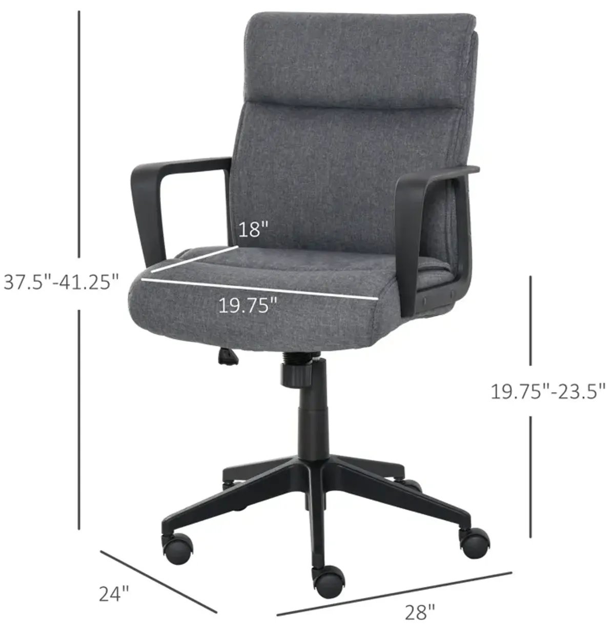 Grey Home Office: Mid Back Linen Swivel Computer Chair