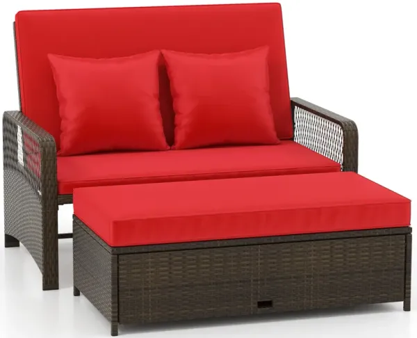 Patio Adjustable Wicker Daybed with 4-Level Backrest and Soft Cushions
