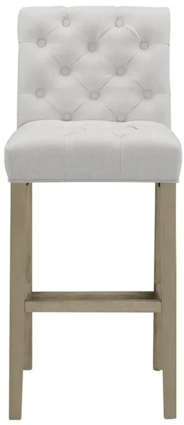 Glamour Home Set of 2 Alee Beige Fabric Bar Stool with Tufted Buttons and Wood Legs