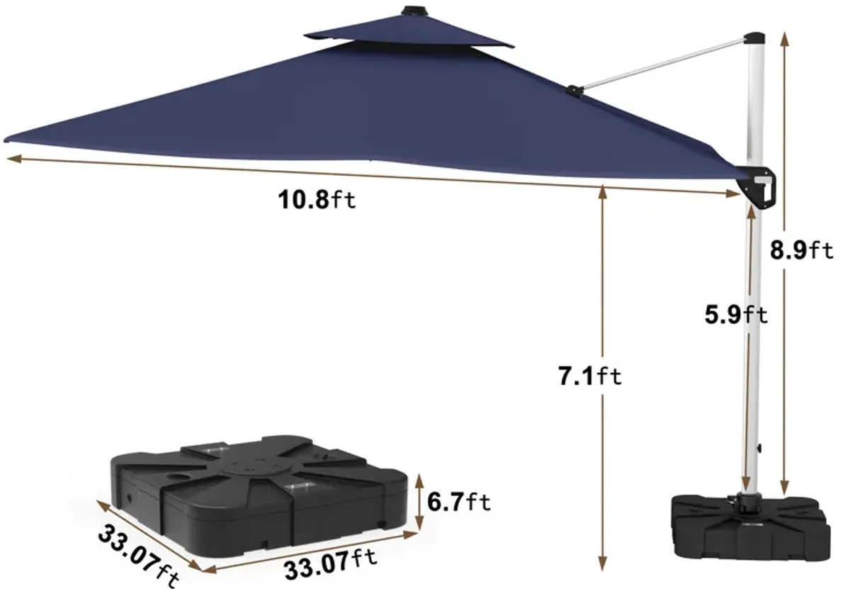 11FT Patio Umbrella Outdoor Square Double Top Umbrella (with Base)