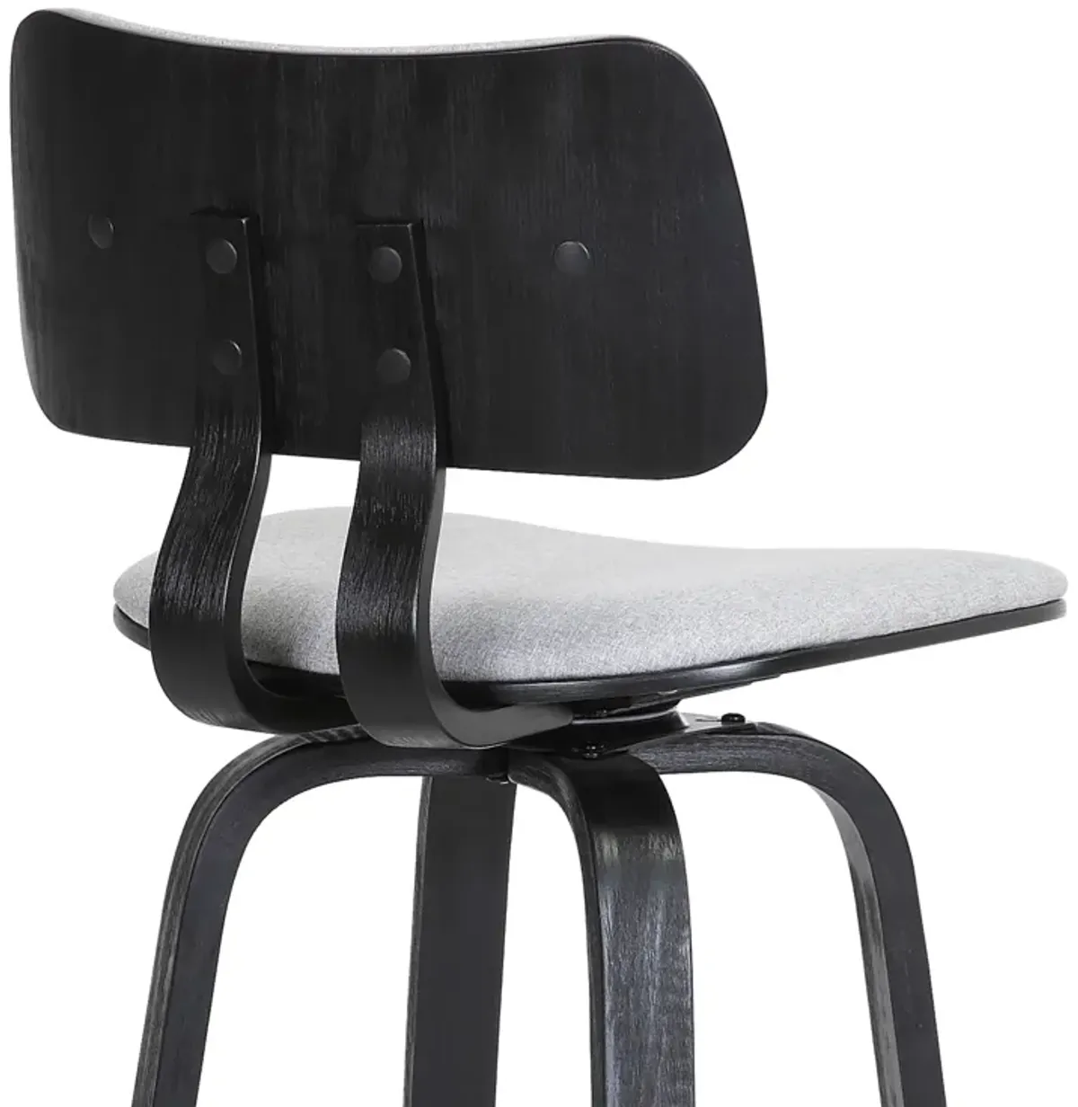 Pico  Swivel Black Wood Counter Stool in Light Grey Fabric with Black Metal