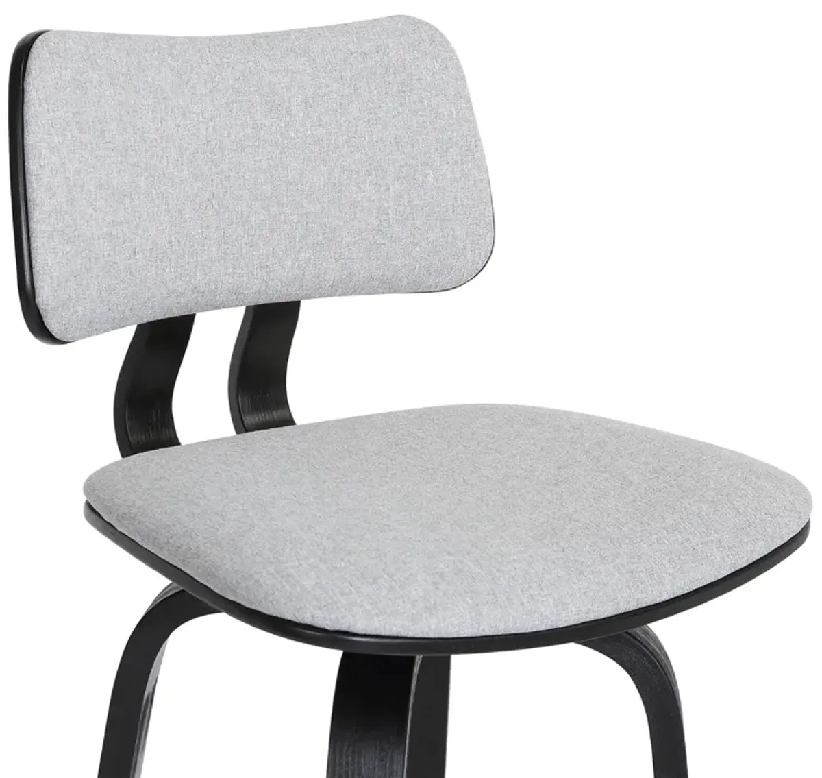 Pico  Swivel Black Wood Counter Stool in Light Grey Fabric with Black Metal