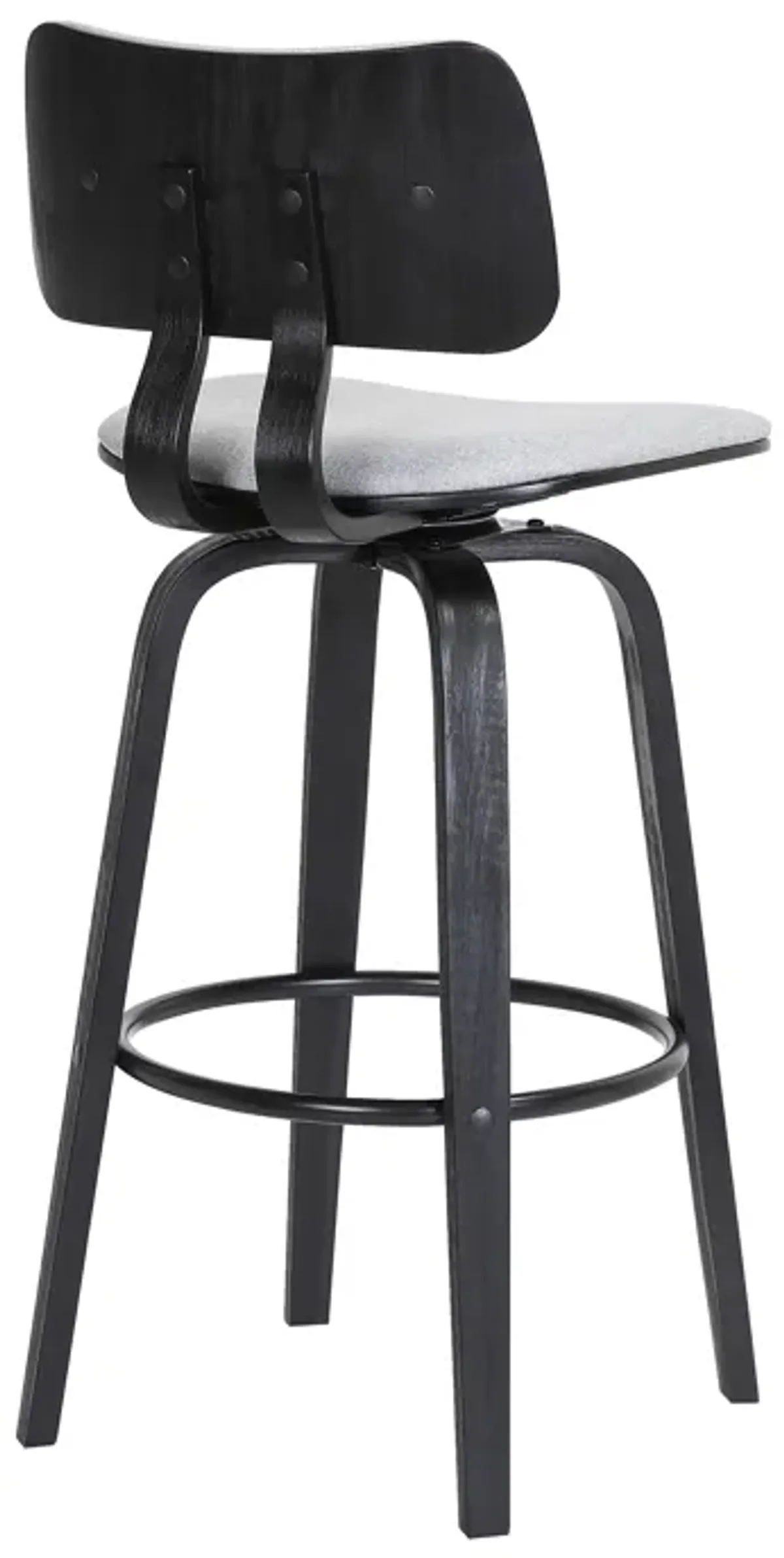 Pico  Swivel Black Wood Counter Stool in Light Grey Fabric with Black Metal