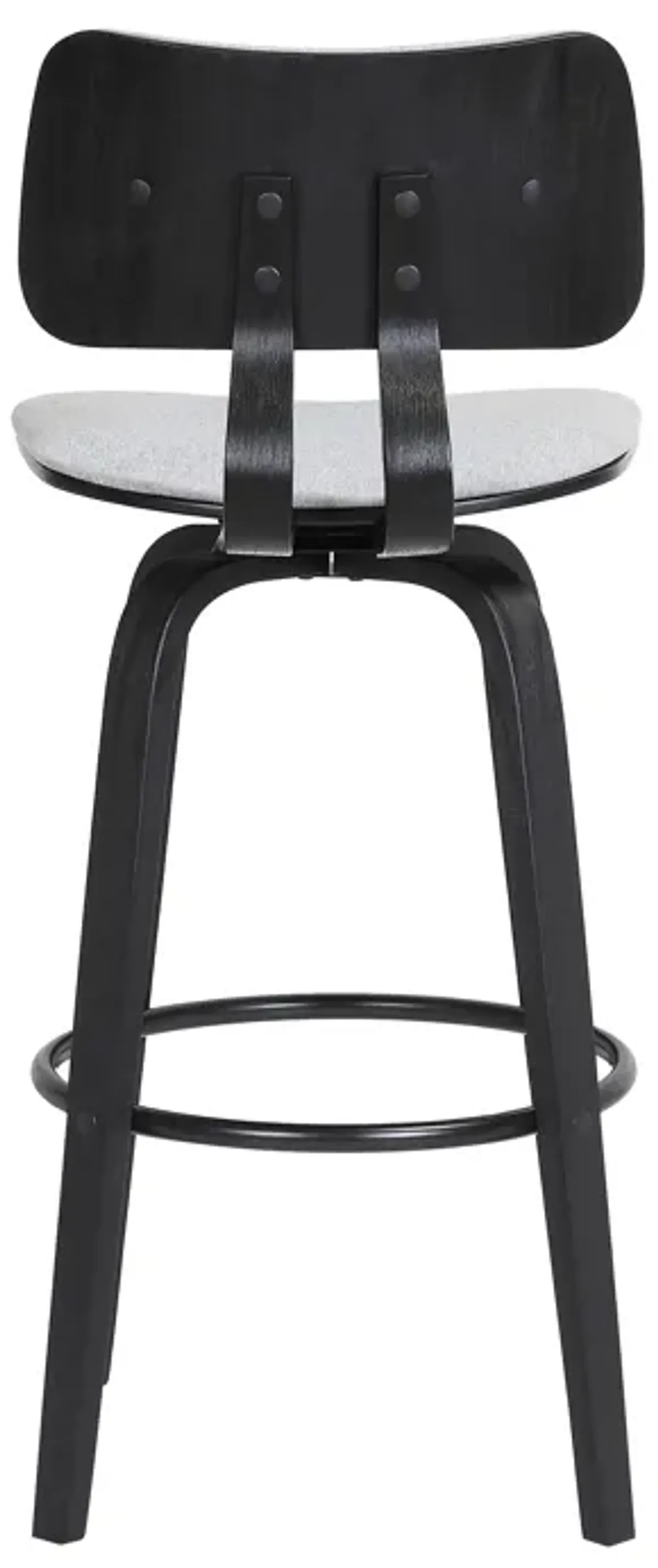 Pico  Swivel Black Wood Counter Stool in Light Grey Fabric with Black Metal