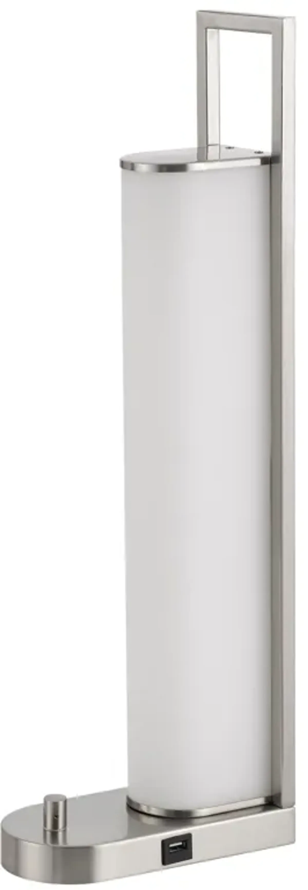 Mora Table Lamp, 2 USB Ports, Dimmer LED Light, Chrome Steel 23 Inch - Benzara