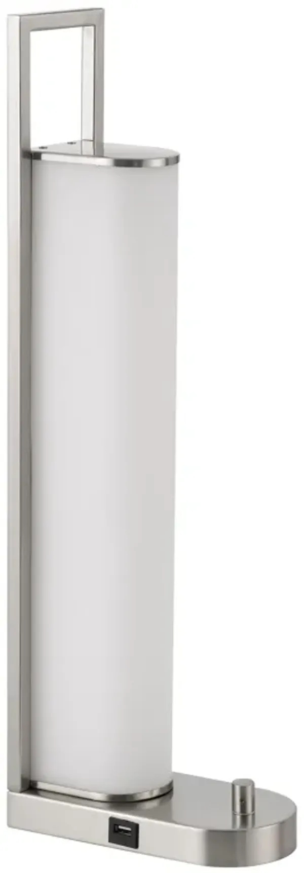 Mora Table Lamp, 2 USB Ports, Dimmer LED Light, Chrome Steel 23 Inch - Benzara