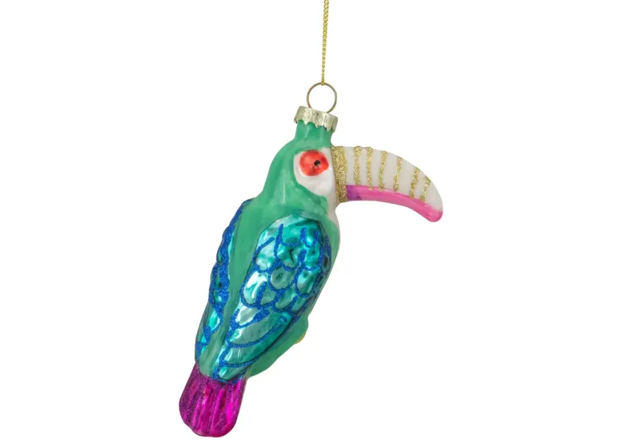 4.75" Multi-Colored Glass Toucan Christmas Ornament