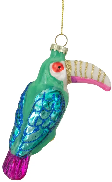 4.75" Multi-Colored Glass Toucan Christmas Ornament