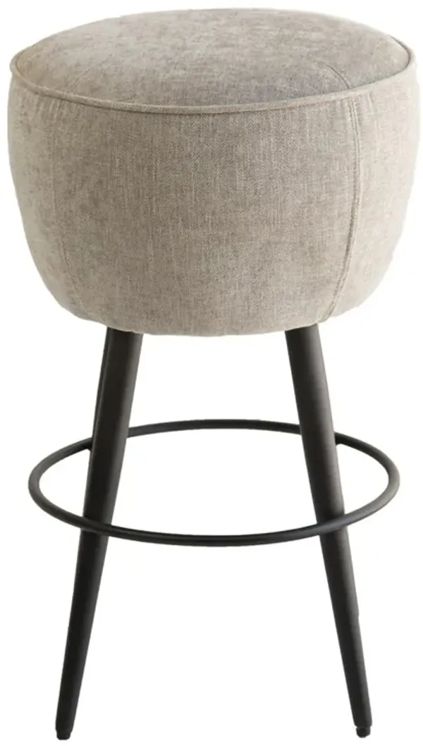 Curi Counter Stool, Plush Light Gray Cushioned Seat, Black Metal Legs - Benzara