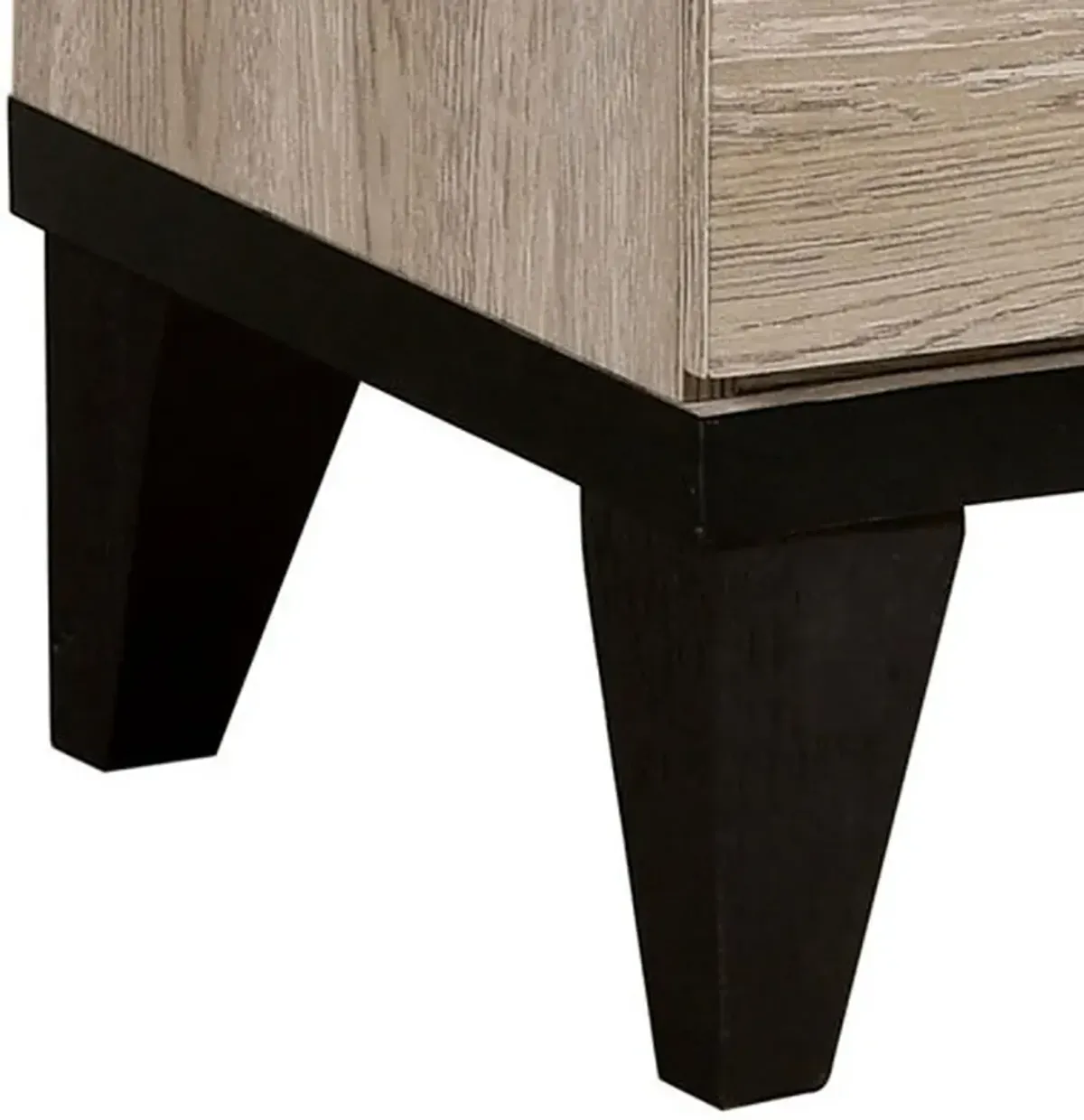 2 Drawer Wooden Nightstand with Grains and Angled Legs, Cream-Benzara