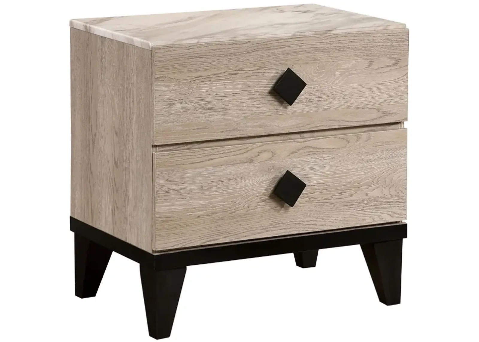 2 Drawer Wooden Nightstand with Grains and Angled Legs, Cream-Benzara