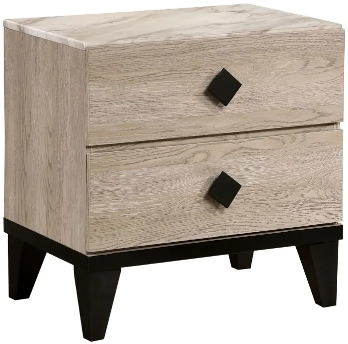 2 Drawer Wooden Nightstand with Grains and Angled Legs, Cream-Benzara