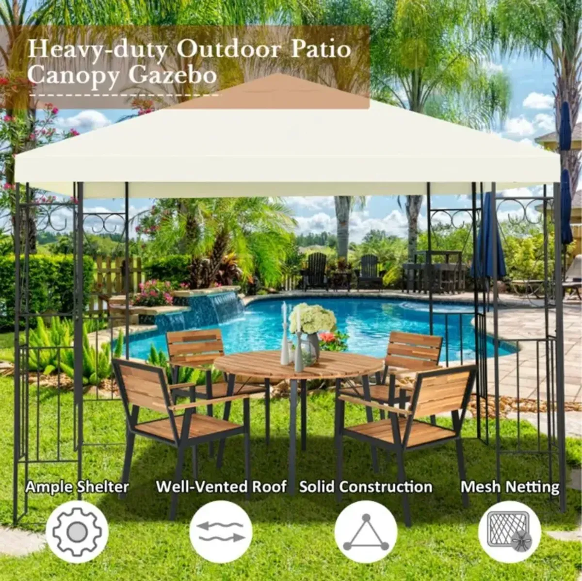 Hivvago 10 x 10 Feet Patio Gazebo Canopy Tent Garden Shelter