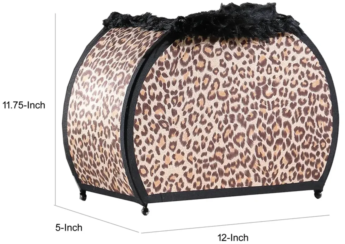 Wigi 12 Inch Accent Lamp, Purse, Cheetah Animal Print, Brown Black Faux Fur - Benzara