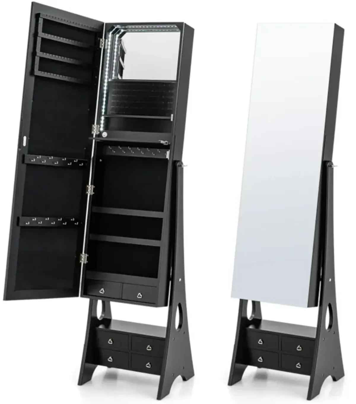 Hivvago Freestanding Full Length LED Mirrored Jewelry Armoire with 6 Drawers