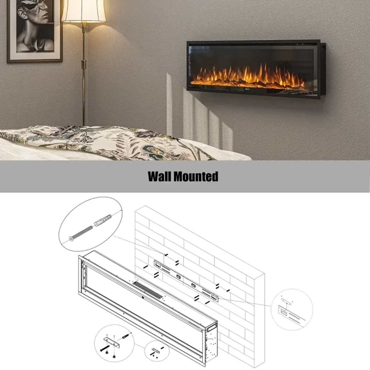 72 in. Recessed Wall-Mounted Freestanding Multifunction Electric Fireplace