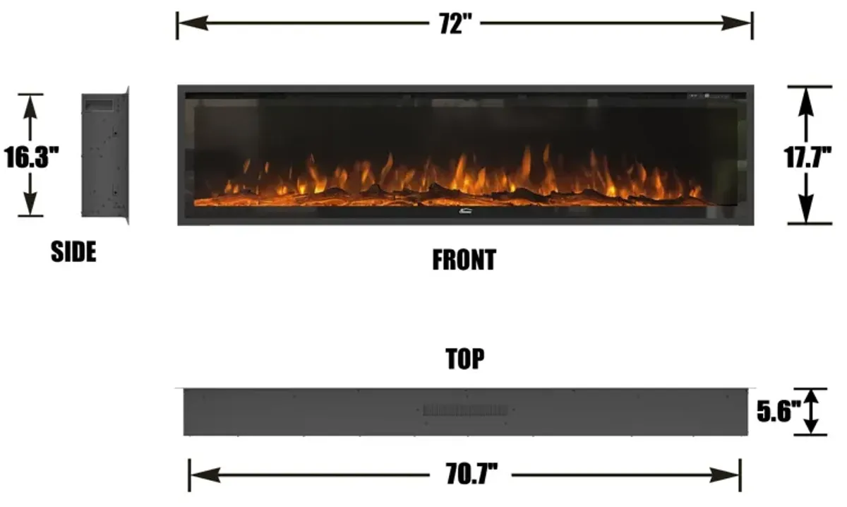 72 in. Recessed Wall-Mounted Freestanding Multifunction Electric Fireplace