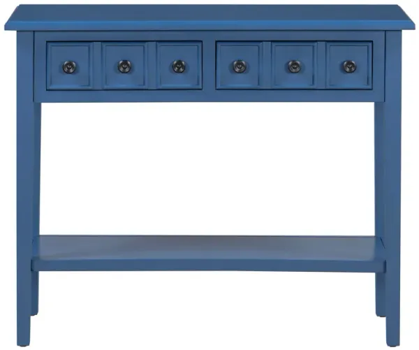 Clihome Entryway Table with 2 Drawers, Rustic Console Table with Open Shelf and Rubber Wood Legs for Entryways, Living Rooms, and Hallways (White)