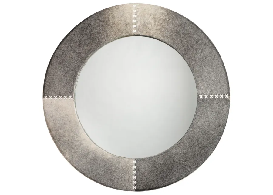 Round Cross Stitch Mirror, Gray Hide