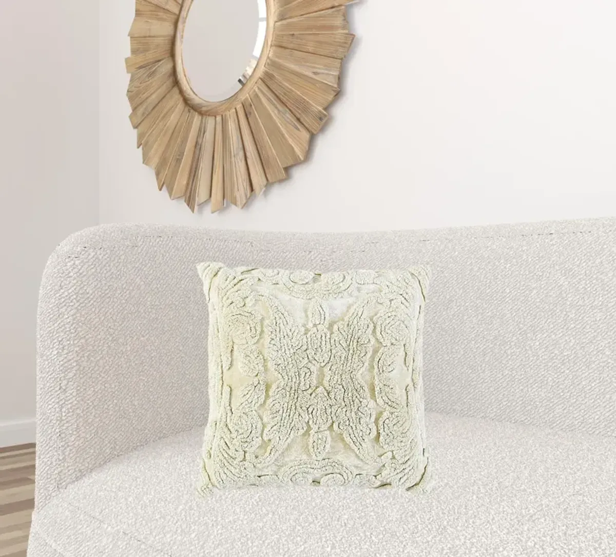 Homezia Ivory Botanical Tufted Pattern Throw Pillow