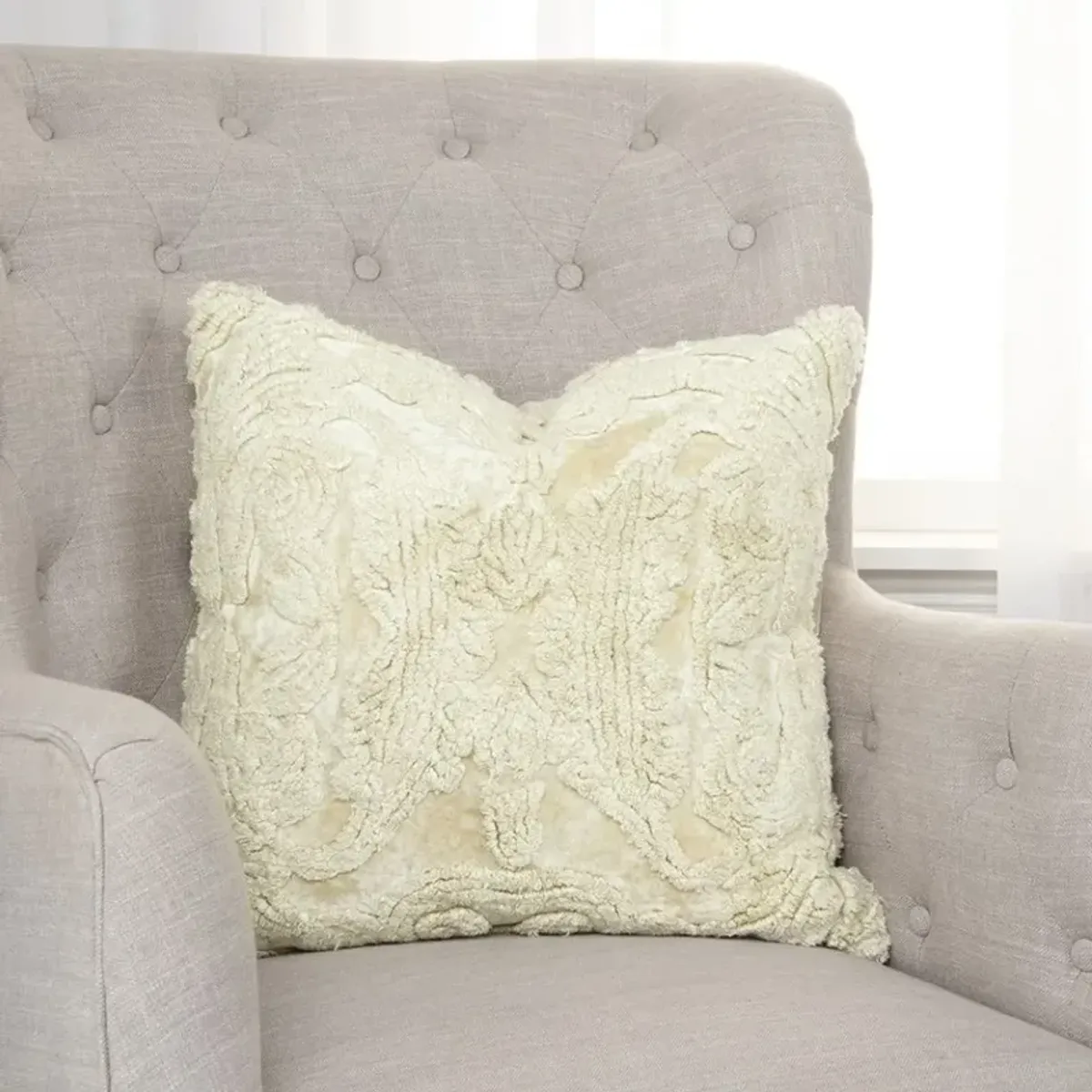 Hivvago Ivory Botanical Tufted Pattern Throw Pillow