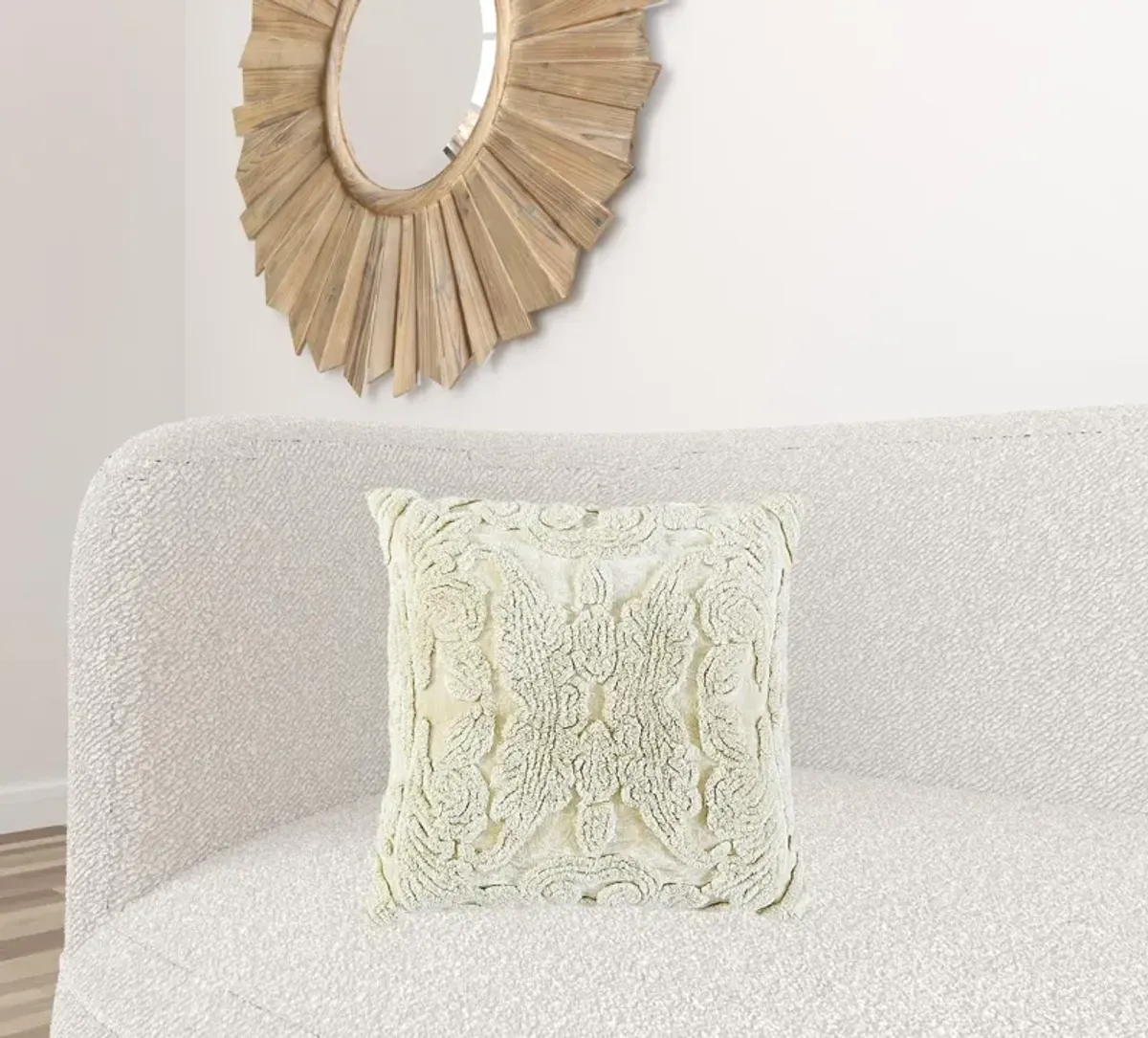 Hivvago Ivory Botanical Tufted Pattern Throw Pillow