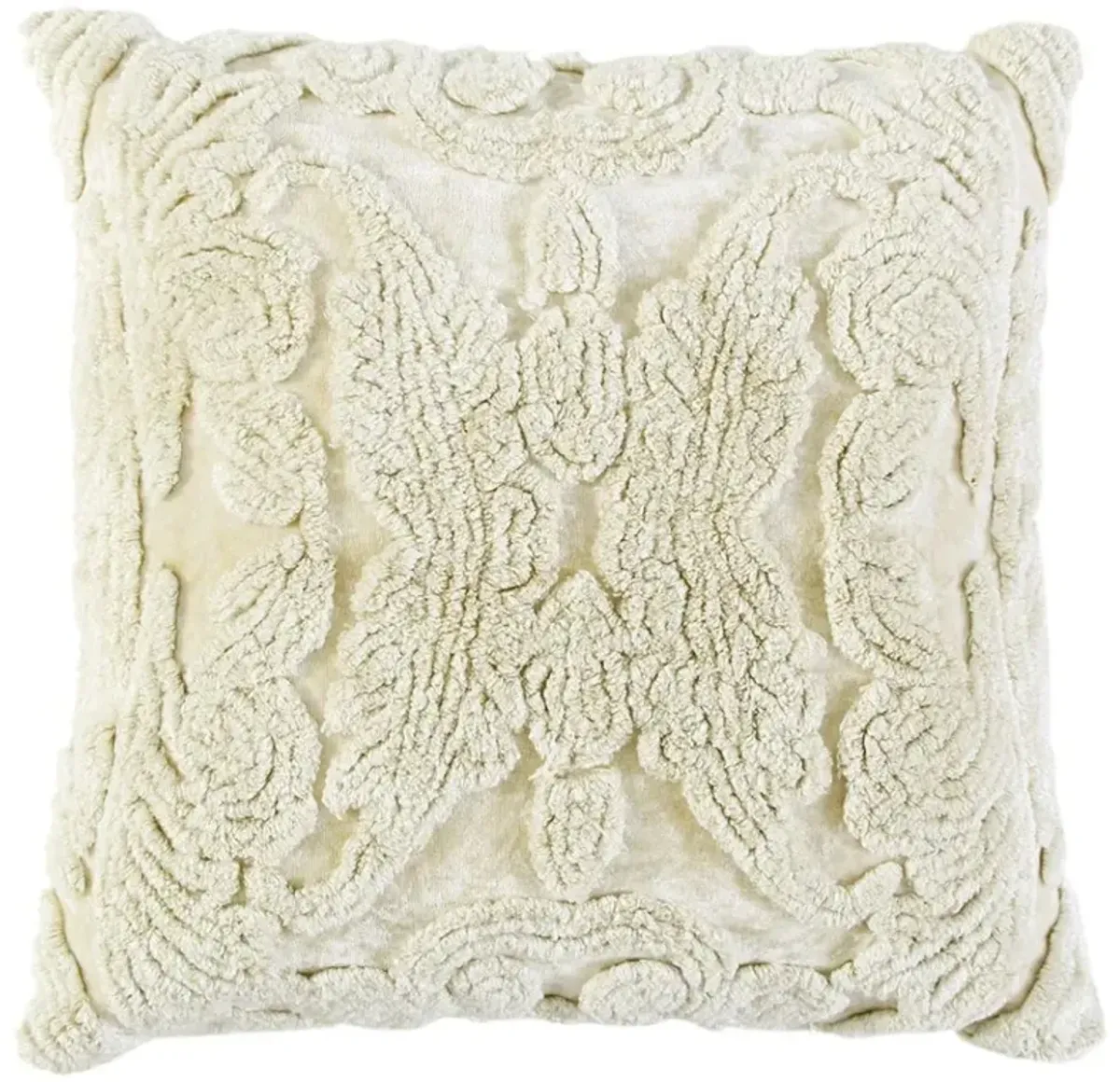 Homezia Ivory Botanical Tufted Pattern Throw Pillow