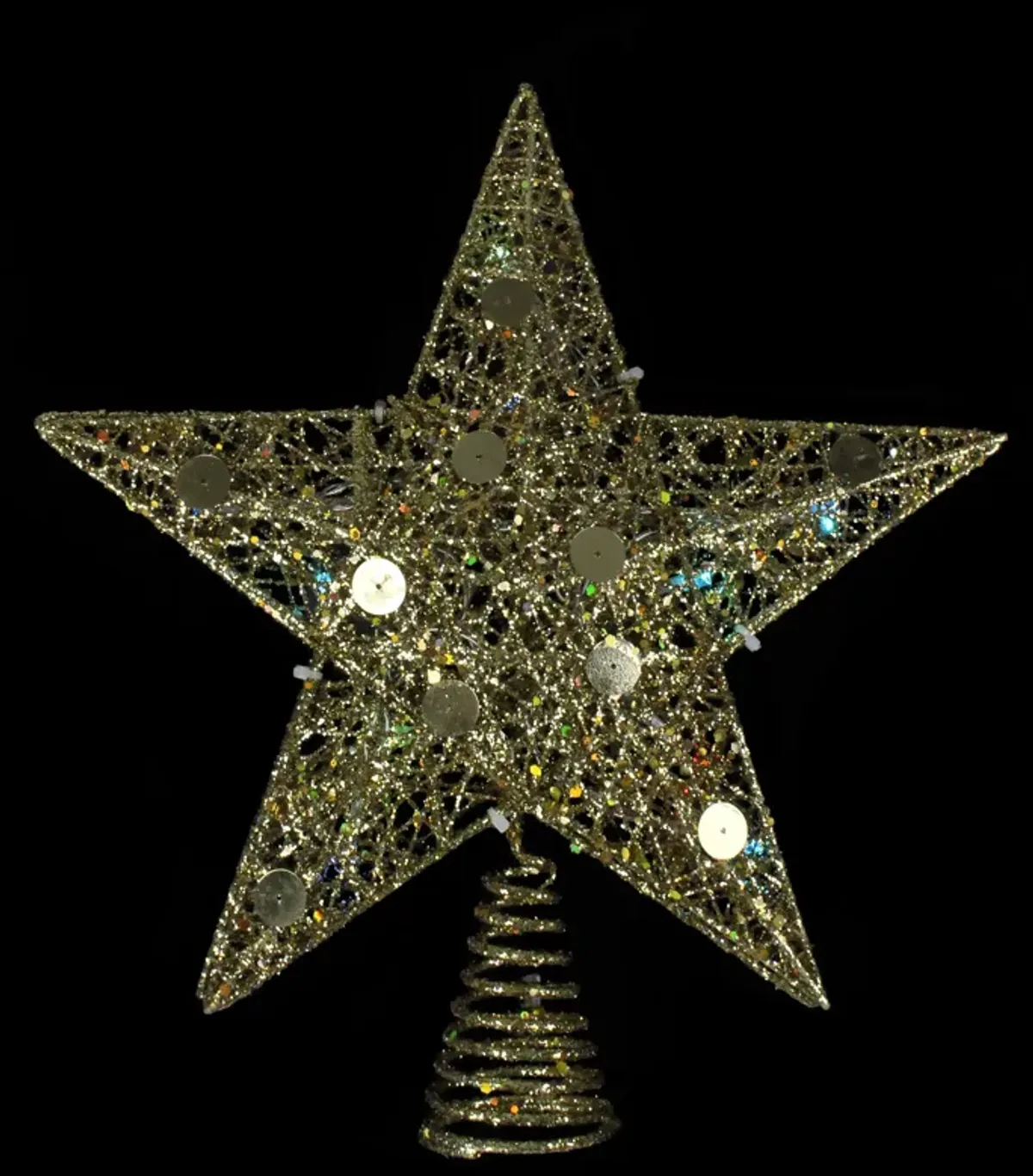 11.5" Pre-Lit Gold Glittered Star Christmas Tree Topper - Multi Color Lights