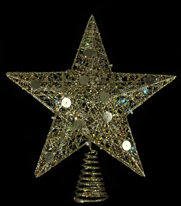 11.5" Pre-Lit Gold Glittered Star Christmas Tree Topper - Multi Color Lights