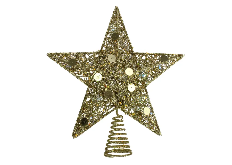 11.5" Pre-Lit Gold Glittered Star Christmas Tree Topper - Multi Color Lights