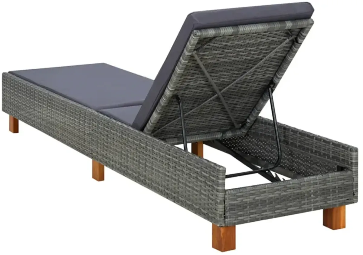 vidaXL Sunbed with Cushion Poly Rattan Gray