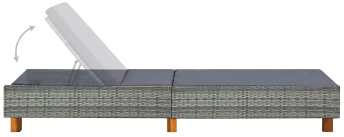 vidaXL Sunbed with Cushion Poly Rattan Gray