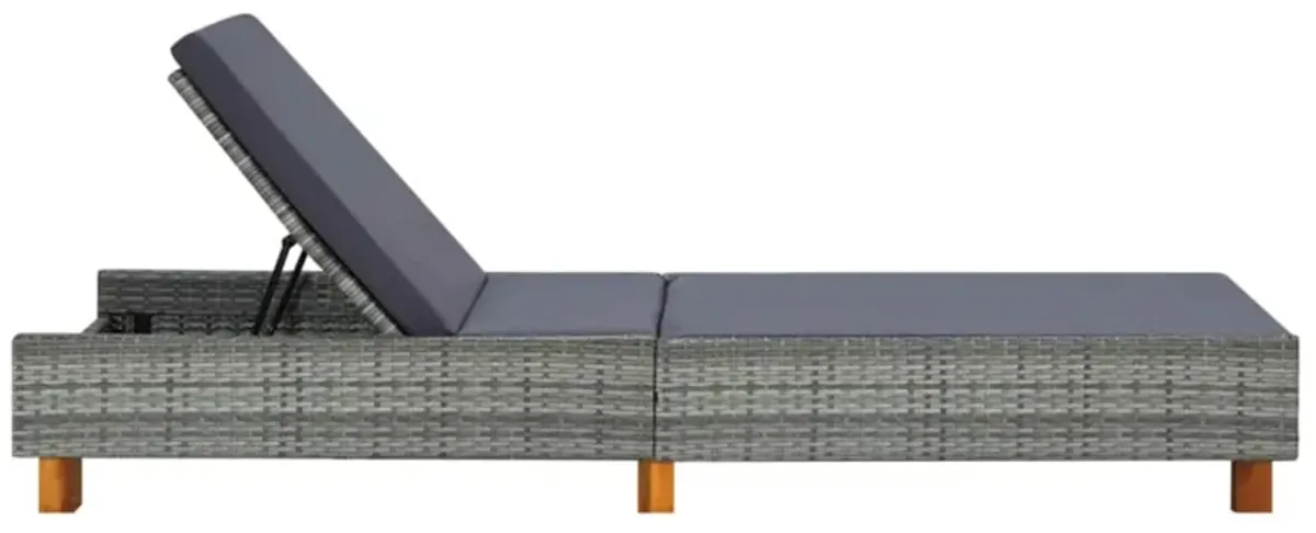 vidaXL Sunbed with Cushion Poly Rattan Gray