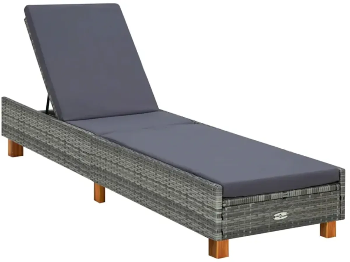 vidaXL Sunbed with Cushion Poly Rattan Gray