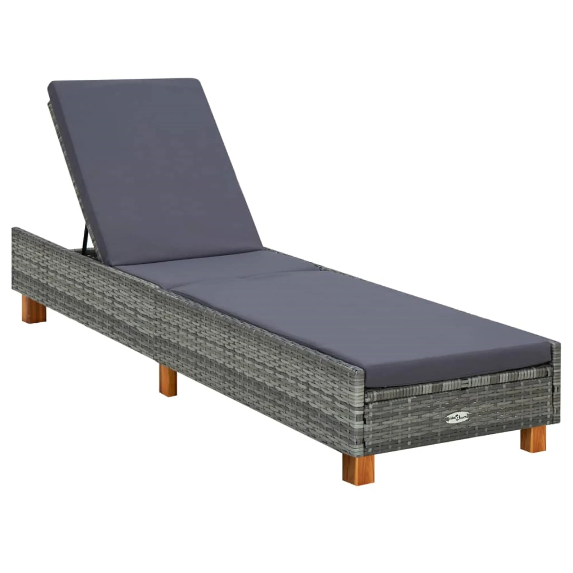 vidaXL Sunbed with Cushion Poly Rattan Gray