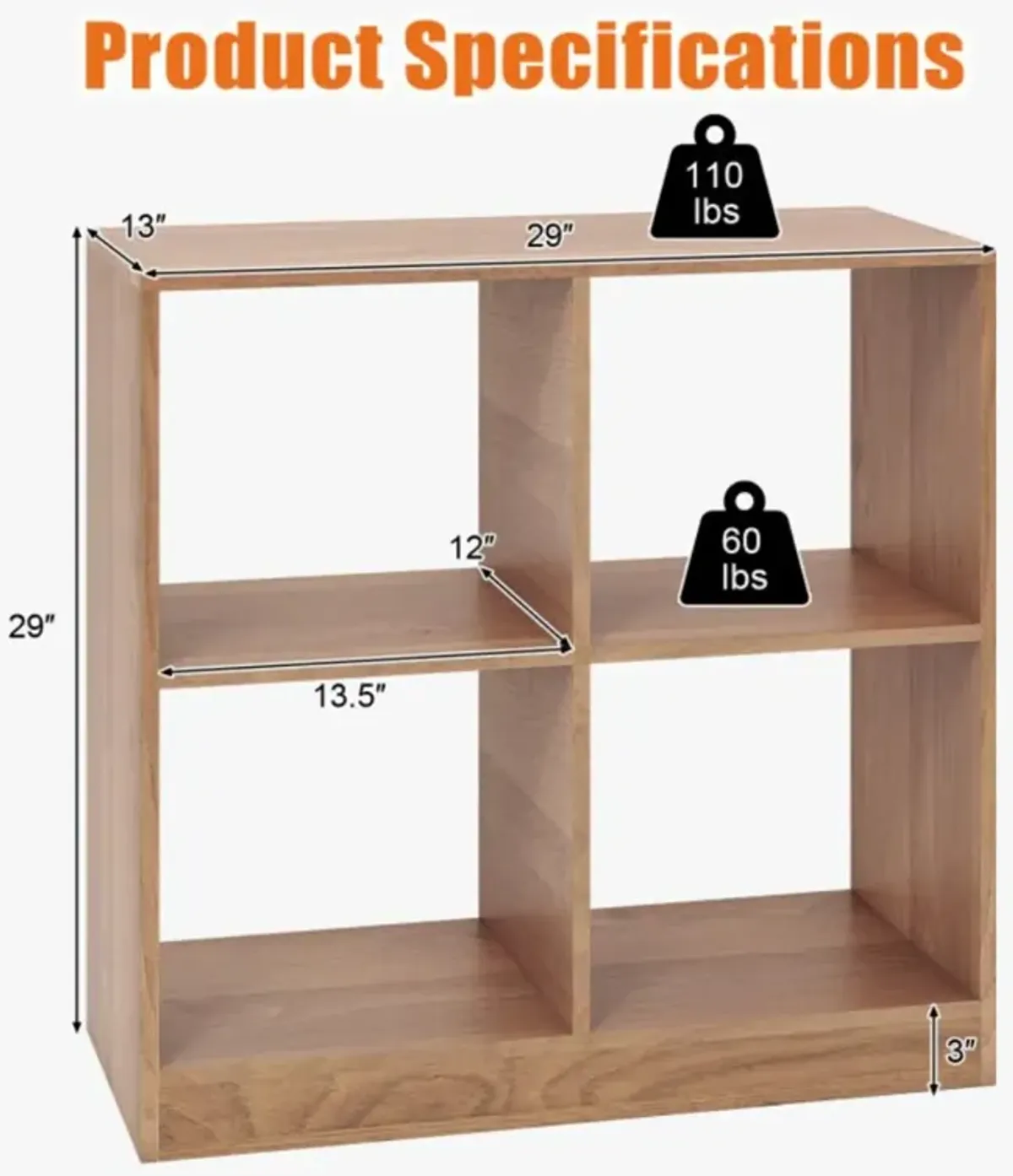 Hivvago 4-Cube Kids Bookcase with Open Shelves