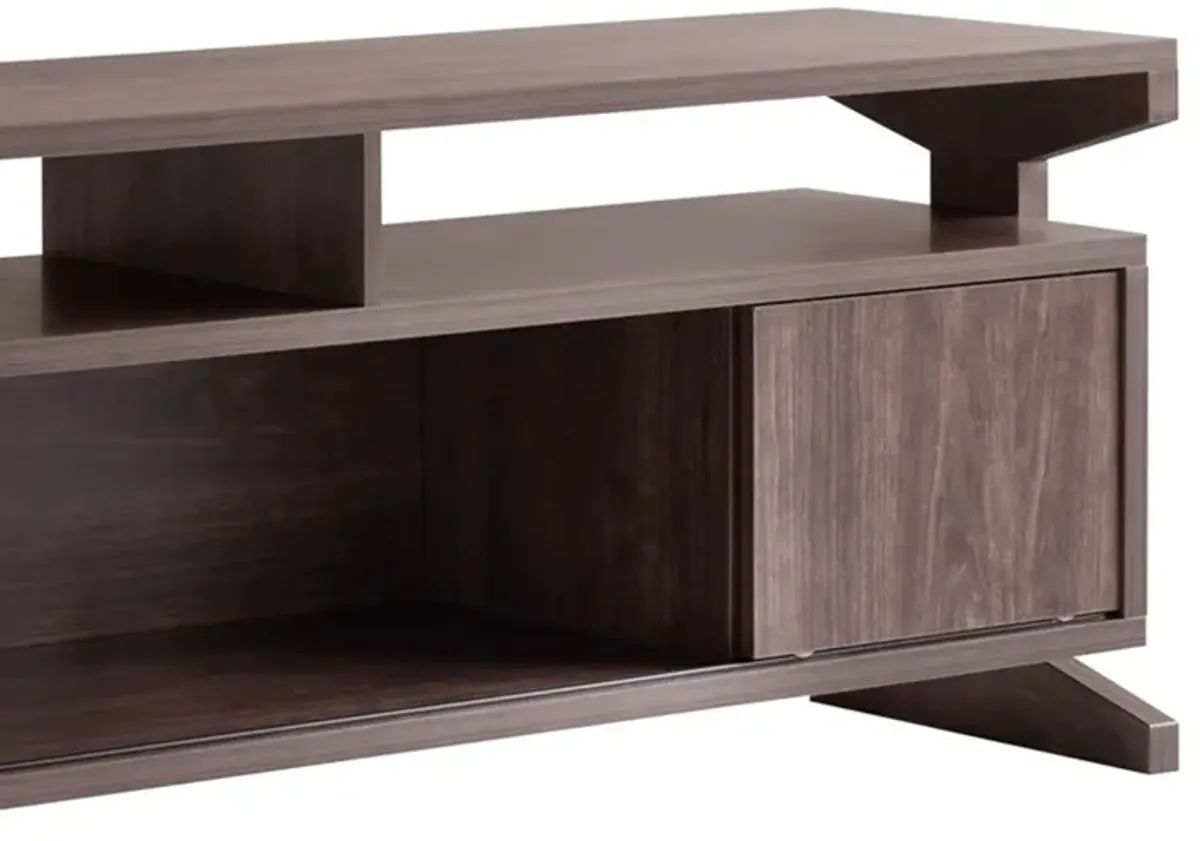 TV Entertainment Console, 60 Inch Top, 2 Cabinets 1 Cubby Walnut Brown - Benzara