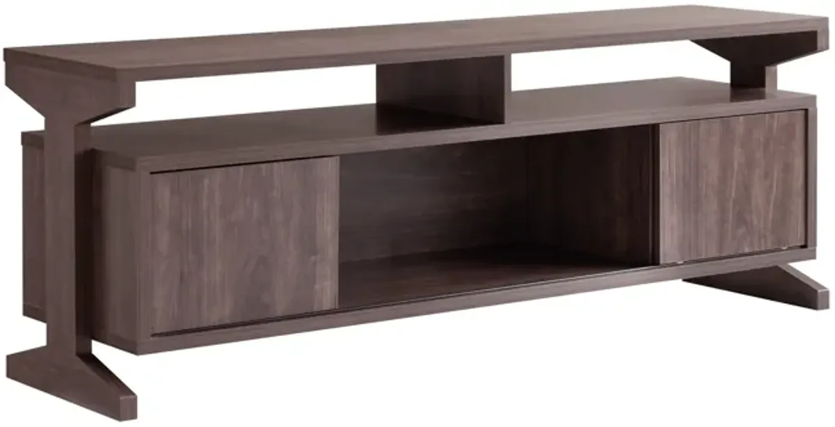 TV Entertainment Console, 60 Inch Top, 2 Cabinets 1 Cubby Walnut Brown - Benzara