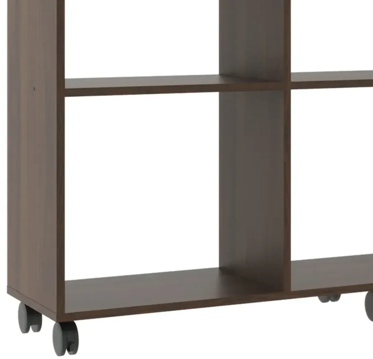 49 Inch Handcrafted Classic Wood Bookcase, 9 Open Compartments, Caster Wheels, Espresso Brown - Benzara