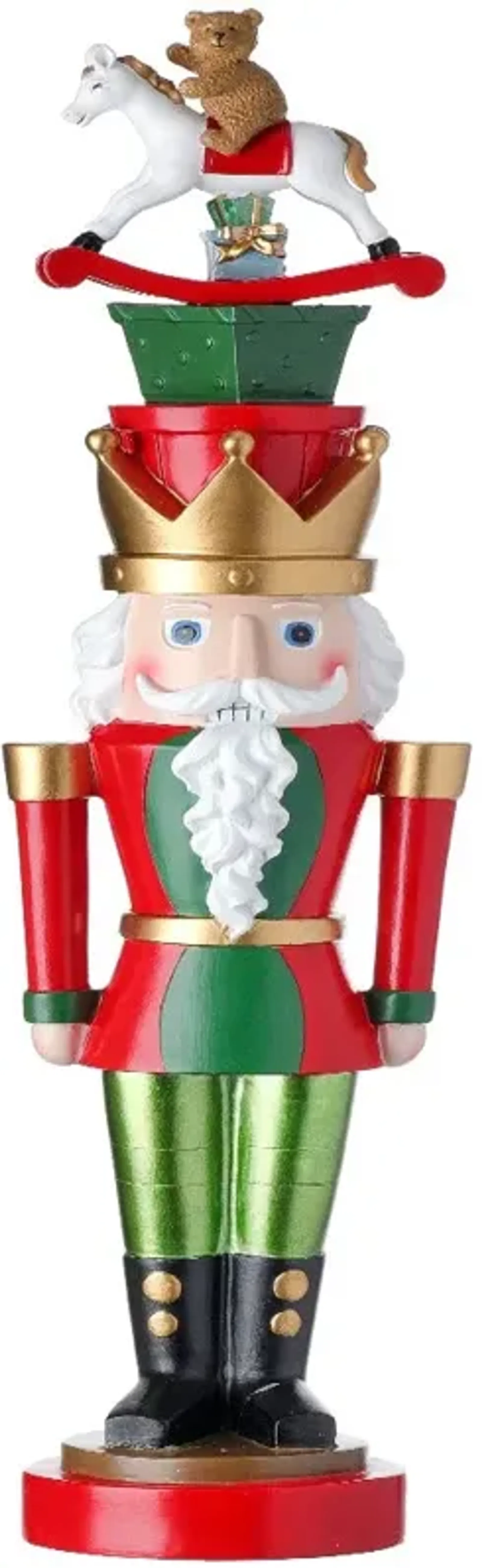 20-Inch Resin Nutcracker with Gifts and Rocking Horse: Festive Holiday Decoration with Charming Details