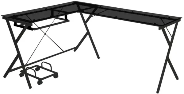Darzenus Computer Desk in Black Glass & Black Finish OF 00046