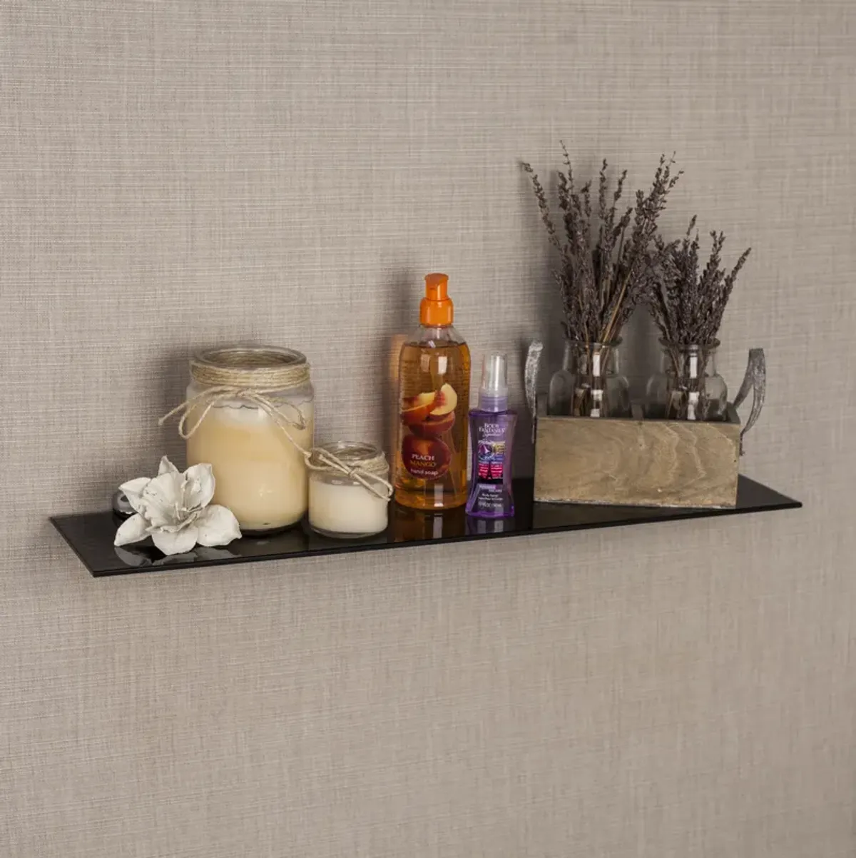 Glass Floating Shelf with Chrome Brackets 24 x 6"