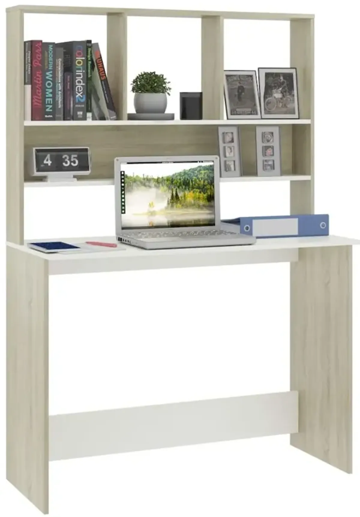 vidaXL Desk with Shelves White and Sonoma Oak 43.3"x17.7"x61.8" Chipboard