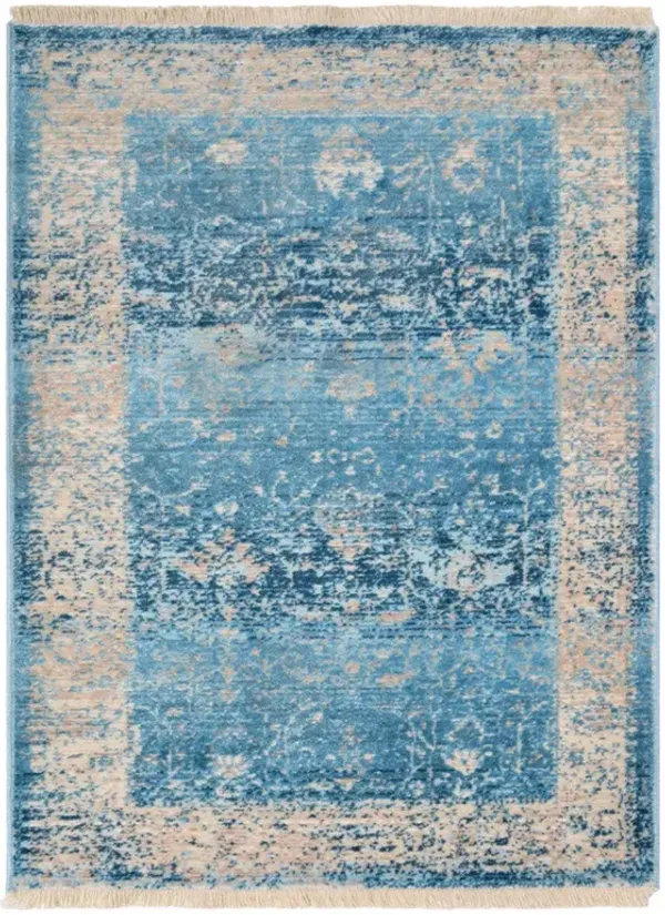 RUGSOTIC CARPETS MACHINE MADE POLYESTER AREA RUGS - 4'x5'11'', Rectangle Shape, Blue Color, Classic Oriental Traditional  Design,Low Pile Machine Made Area Rugs for Living Room, Bed Room (M00074)