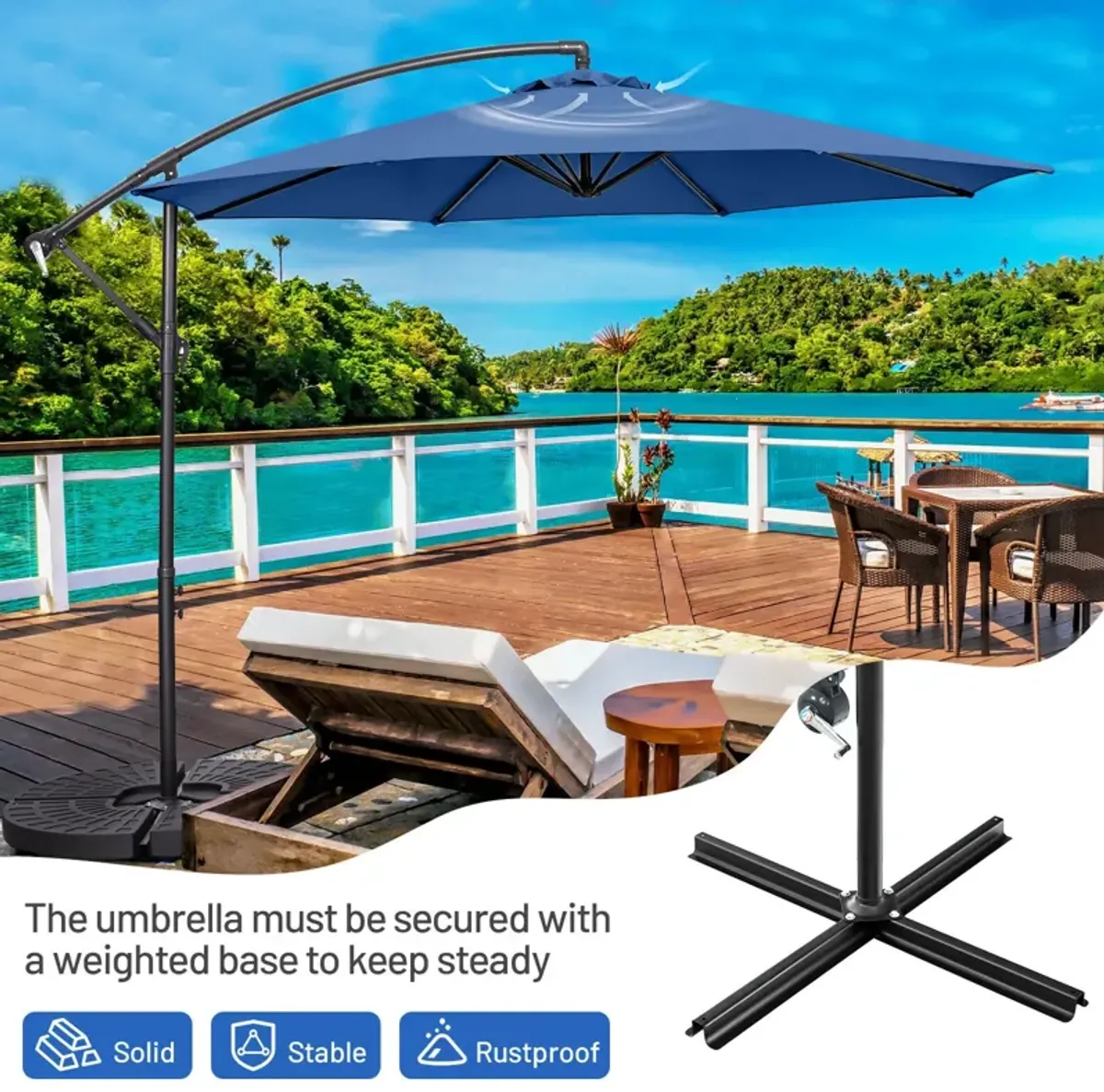 10 Feet Offset Umbrella with 8 Ribs Cantilever and Cross Base